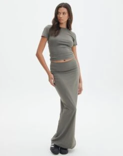 Supersoft Slim-Fit Maxi Skirt 32 Supersoft Slim-Fit Maxi Skirt -GLASSONS CLOTHING meg supersoft maxi skirt cypress front sl51179pln