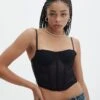 Mesh Detailed Corset Top -GLASSONS CLOTHING mika mesh corset black front ut113858pln