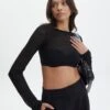 Sheer Backless Long Sleeve Crop Top