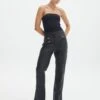 Faux Leather Moto Zip Straight Leg Pant -GLASSONS CLOTHING milly pu moto pants black front pw96799pu
