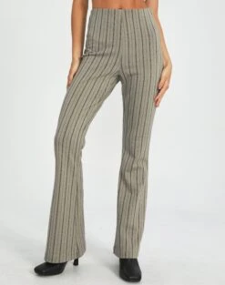 High Rise Pinstripe Flare Ponte Pant -GLASSONS CLOTHING minogue super flare ponte pants neutral pinstripe front pw52146stp