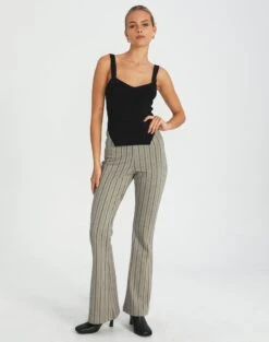 High Rise Pinstripe Flare Ponte Pant -GLASSONS CLOTHING minogue super flare ponte pants neutral pinstripe full pw52146stp
