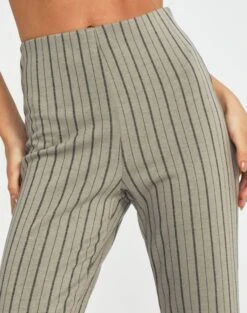 High Rise Pinstripe Flare Ponte Pant -GLASSONS CLOTHING minogue super flare ponte pants neutral pinstripe imageback pw52146stp