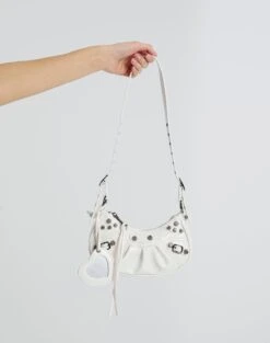 Zip Front Long Sleeve Fold Down Knit Top -GLASSONS CLOTHING missy mini studded shoulder bag white front bg107992pu