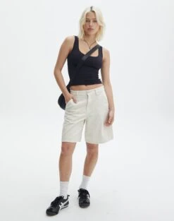 Cut Out Ribbed Tank Top -GLASSONS CLOTHING nate longline denim short flour power front sw127903rdnm 1