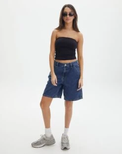 Cut Out Ribbed Tank Top -GLASSONS CLOTHING nate longline denim short lucy mid wash front sw127903rdnm 1