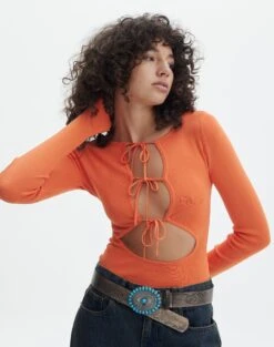 Sheer Long Sleeve Knit Top -GLASSONS CLOTHING noreen knit bodysuit dont be koi front tb106478vn