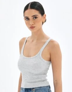 Cropped Cap Sleeve Knit Top -GLASSONS CLOTHING o bob strappy tank pale grey marle front tv55485orib