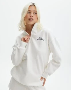 Oversized Print Quarter Zip Sweater -GLASSONS CLOTHING o olivia oversized quarter zip south hamptonmilk front tl97172oprt