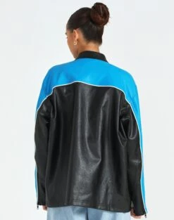 Faux Leather Oversized Moto Jacket -GLASSONS CLOTHING oatman oversized moto jacket colour block back jw101770pu