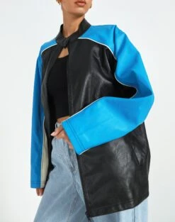 Faux Leather Oversized Moto Jacket -GLASSONS CLOTHING oatman oversized moto jacket colour block imageback jw101770pu