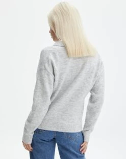 Long Sleeve Collared Knit 29 Long Sleeve Collared Knit -GLASSONS CLOTHING obisanya open neck pale grey marle back kl78685rpol