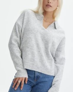 Long Sleeve Collared Knit 30 Long Sleeve Collared Knit -GLASSONS CLOTHING obisanya open neck pale grey marle imageback kl78685rpol