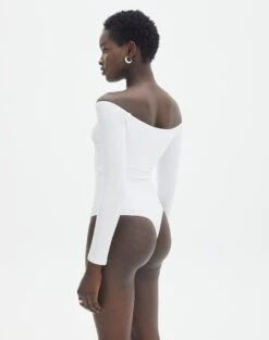 Supersoft Off The Shoulder Longsleeve Bodysuit 31 Supersoft Off The Shoulder Longsleeve Bodysuit -GLASSONS CLOTHING olive off the shoulder bodysuit longsleeve white back tb97721pch