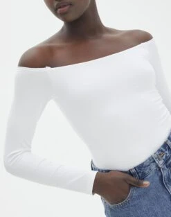Supersoft Off The Shoulder Longsleeve Bodysuit 32 Supersoft Off The Shoulder Longsleeve Bodysuit -GLASSONS CLOTHING olive off the shoulder bodysuit longsleeve white imageback tb97721pch