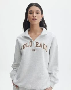 Oversized Embroidered Quarter Zip Sweater -GLASSONS CLOTHING olivia oversized quarter zip coloradosnow marle front tl97172oemb