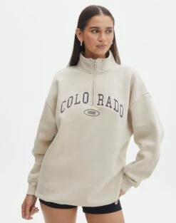 Oversized Embroidered Quarter Zip Sweater -GLASSONS CLOTHING olivia oversized quarter zip coloradowhat the shell front tl97172oemb 1