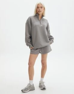 Oversized Embroidered Quarter Zip Sweater -GLASSONS CLOTHING olivia oversized quarter zip portland gunsmoke full tl97172oemb