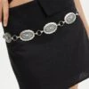 Chain Belt -GLASSONS CLOTHING opal chain belt silverturquoise front be135498chn