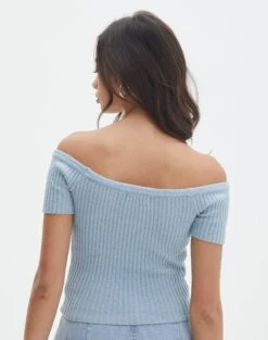 Knit Off The Shoulder Crop Top -GLASSONS CLOTHING opal off the shoulder top blue bubble back ks130295knt