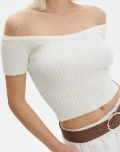 Knit Off The Shoulder Crop Top -GLASSONS CLOTHING opal off the shoulder top milk imageback ks130295knt