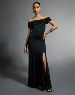 Cross Back Cut Out Knit Maxi Dress -GLASSONS CLOTHING ophelia off shoulder black front dl138484pln 4