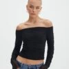 Ruched Mesh Off The Shoulder Top 1 Ruched Mesh Off The Shoulder Top -GLASSONS CLOTHING oreo off the shoulder top black front tl124256rmsh