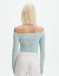 Ruched Mesh Off The Shoulder Top -GLASSONS CLOTHING oreo off the shoulder top mist me back tl124256rmsh