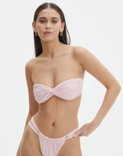 Ruched Twist Front Bandeau Bikini Top