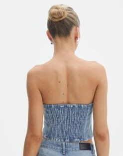 Denim Panelled Strapless Corset -GLASSONS CLOTHING pancake panelled corset riley vintage wash back bv132499rdnm