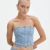 Denim Panelled Strapless Corset