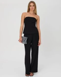 Foldover Off Shoulder Cropped Knit -GLASSONS CLOTHING penny button suit pant black front pw91835pln 1