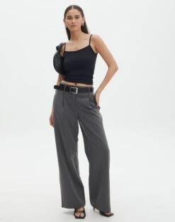 Double Button Tailored Pant 32 Double Button Tailored Pant -GLASSONS CLOTHING penny button suit pant charcoal front pw91835pln 2