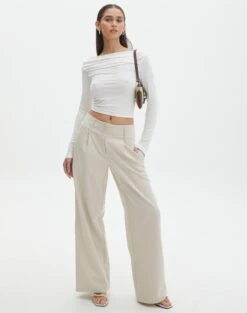 Foldover Off Shoulder Cropped Knit -GLASSONS CLOTHING penny button suit pant what the shell front pw91835pln 1