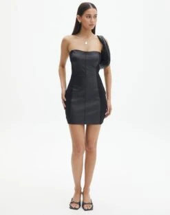 Faux Leather Strapless Panelled Mini Dress -GLASSONS CLOTHING phoenix pu dress black full ds109787pu