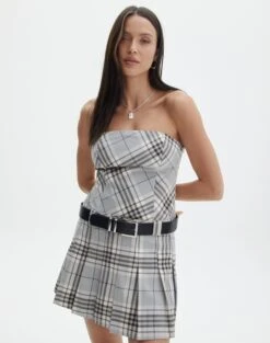 Velour Mesh Lace Trim Mini Dress -GLASSONS CLOTHING pia pleat dress lunar check front ds113001prt 2