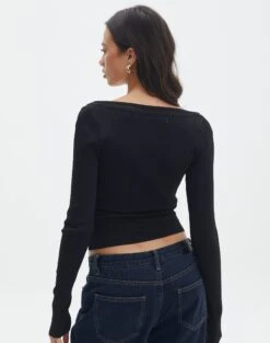 Panelled Knit Long Sleeve Top -GLASSONS CLOTHING pinny panelled longsleeve black back kl114624vn