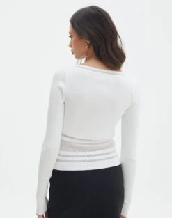Panelled Knit Long Sleeve Top -GLASSONS CLOTHING pinny panelled longsleeve white back kl114624vn