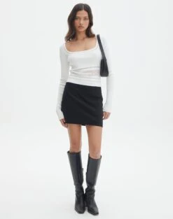 Panelled Knit Long Sleeve Top -GLASSONS CLOTHING pinny panelled longsleeve white full kl114624vn