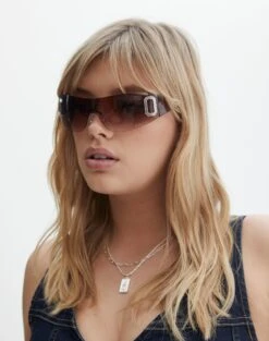 Platform Slipper -GLASSONS CLOTHING posh wrap around sunglasses brownsilver front ga135753sun