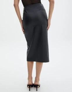 Faux Leather Side Split Zip Midi Skirt -GLASSONS CLOTHING preston pu moto midi skirt black back sl109365pu