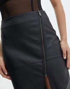 Faux Leather Side Split Zip Midi Skirt -GLASSONS CLOTHING preston pu moto midi skirt black imageback sl109365pu
