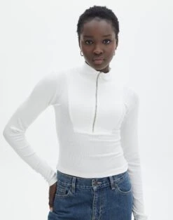 Luxe Lounge Modal Quarter Zip Front Long Sleeve Top 33 Luxe Lounge Modal Quarter Zip Front Long Sleeve Top -GLASSONS CLOTHING quinn quarter zip top milk front tl93138mod