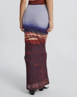 Print Mesh Maxi Skirt -GLASSONS CLOTHING r co drey mesh maxi skirt firey skies back sl52001rprt