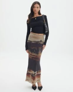 Print Mesh Strapless Top -GLASSONS CLOTHING r co drey mesh maxi skirt sandy tie dye front sl52001rprt 4