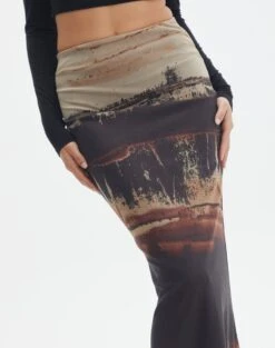 Print Mesh Maxi Skirt -GLASSONS CLOTHING r co drey mesh maxi skirt sandy tie dye imageback sl52001rprt