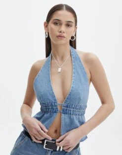 Denim Panelled Strapless Corset -GLASSONS CLOTHING r dane apron blouse riley vintage wash front bv108528rdnm 1