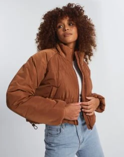 Long Sleeve Ribbed Knit Top -GLASSONS CLOTHING r eddie funnel crop puffer bisque bronze front cs84145rpln 1