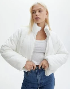 Long Sleeve Ribbed Knit Top -GLASSONS CLOTHING r eddie funnel crop puffer milk front cs84145rpln 3