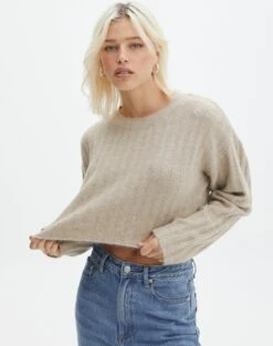 Knit Crew Neck Jumper -GLASSONS CLOTHING r egypt wide rib cropped knit on the rocks front kl97635raus 4